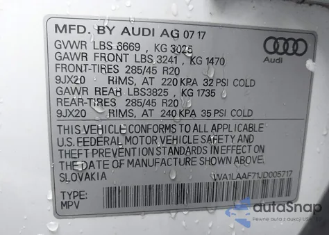 2018 Audi Q7 3.0T Premium from USA, damaged, VIN WA1LAAF71JD005717